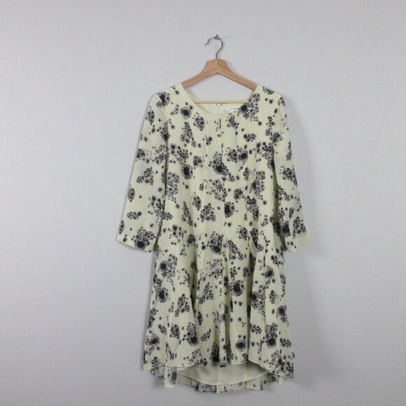 Club Monaco Womens 6 Floral Ruffle Midi Ivory 100% Silk 3/4 Sleeve Luxury 203 - Picture 1 of 12